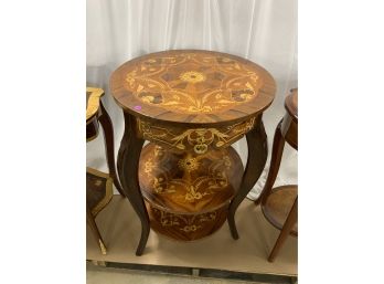 Inlaid 3 Tier Side Table With 1 Drawer