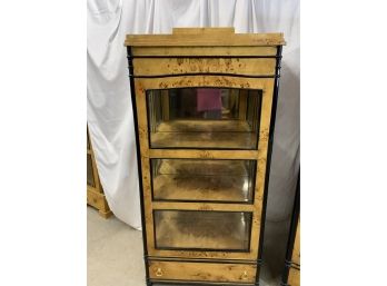 Burled 1 Door 1 Drawer Mirrored Back Cabinet With Fixed Shelf