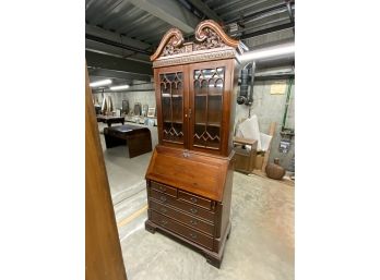 Mahogany 2 Piece Carved Secretary Desk With Fitted Interior