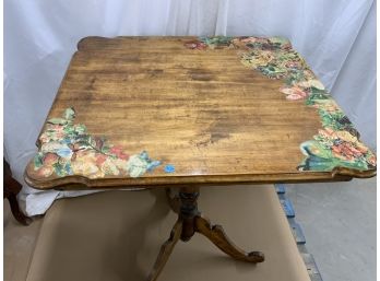 3 Legged Decoupage Decorated Table, Signed And Dated