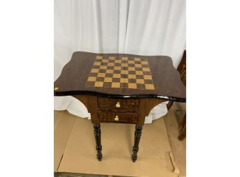 Inlaid Game Table With 2 Drawers And A Drop Down Cabinet In Back