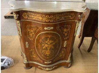Inlaid Marble Top Console With Brass Armaloo