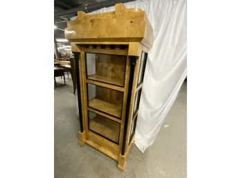 Burled Empire Style Curio Cabinet With 1 Door And 1 Drawer And Key