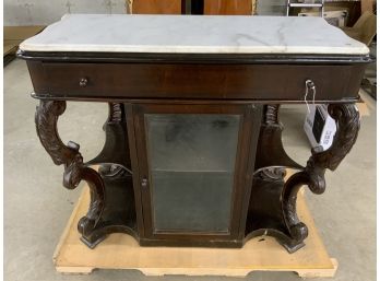 Marble Top Server With Curio Front And Curved Sides