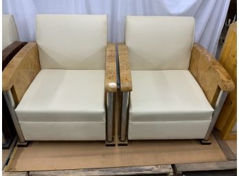 Pair Of Club Arm Chairs With Chrome Columns