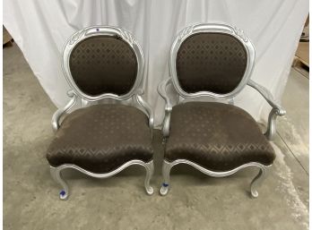 Pair Of Silver Accent Chairs, 1 Armed And 1 Side