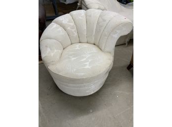 Vintage Post Modern White Shell Scalloped Swivel Side Chair