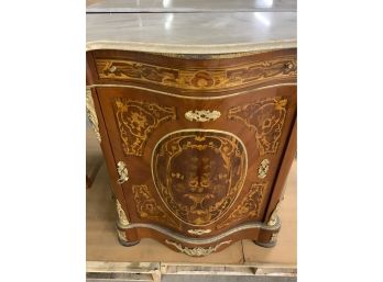 Inlaid Marble Top Console With Brass Armaloo