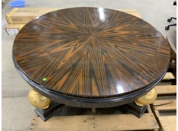 Round Zebra Wood Coffee Table With Gold Painted Bulbous Base
