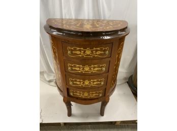 Inlaid Half Round 4 Drawer Side Table