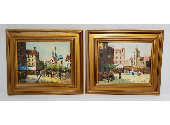 Two Shoaibi Oil On Board Paintings Of City Life Early To Mid 20 C.