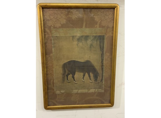 Mid 20th C Asian Stallion Lithograph. Agra Style. Gold Wash Frame.