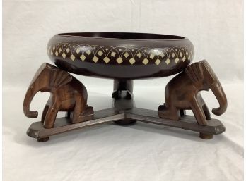 Wooden Tray On Foot Elephants, Origin Asia Circa 1970.