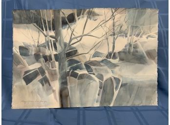 Mary Green LaForge Original Watercolor Connecticut Artist Titled Winters Blue