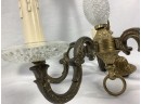 Antique Five-armed Brass French Style Electric Crystal Chandelier. Needs Rewiring.