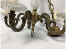 Antique Five-armed Brass French Style Electric Crystal Chandelier. Needs Rewiring.