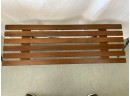 Mid Century Teak Slatted Wood Bench With Tapered Leg