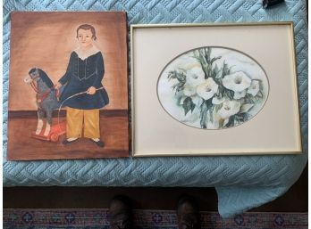 2 Original Pieces Of Art Including A Folk Art Child