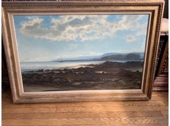 Ferdinand Alexander Wust Oil On Canvas Painting Of A Shoreline With People In Tide Pools