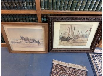 2 Prints With Antique Oak Frames