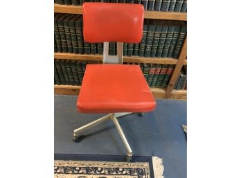Vintage Aluminum Retro Office Chair With Red Seat