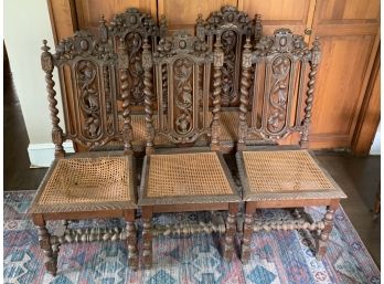 Set Of 6 European Antique Oak Carved Chairs