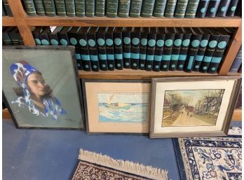 3 Original Pieces Of Art Including A Portrait And Broad Brook Ct Painting