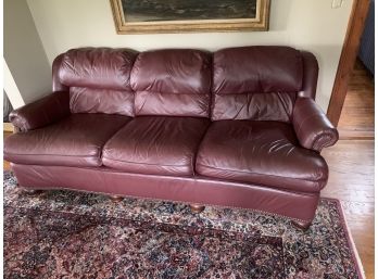 Drexel Heritage Burgundy Leather Sofa, Loveseat And Ottoman