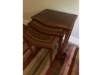 Nesting Set Of 3 Mahogany Tables With Leather Tops