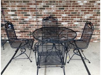 Iron Black Patio Set With 4 Rocking Chairs
