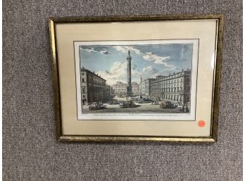 Antique Early Steel Engraving That Is Hand Colored “Piazza Colonna”