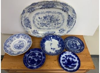 Grouping Of Flow Blue Transferware Plates And Platters