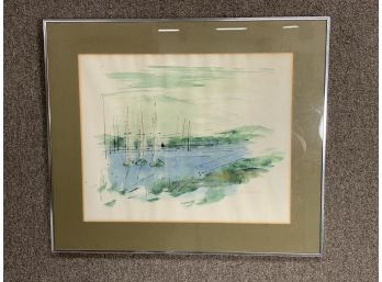 Birdsey Signed Watercolor With Boats