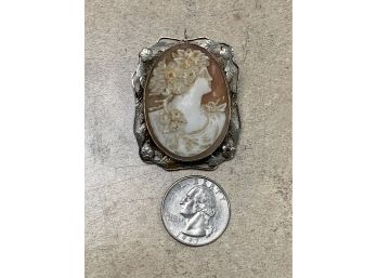 14Kt White Gold Cameo With Great Filigree