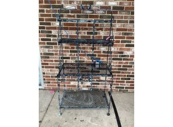 Painted Black And Blue Iron Bakers Rack