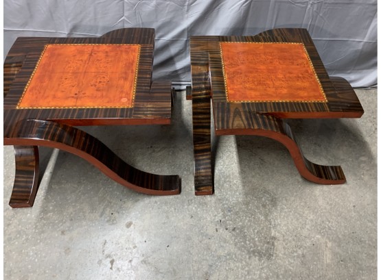 Pair Of Retro Style End Tables With Bend Wood Legs