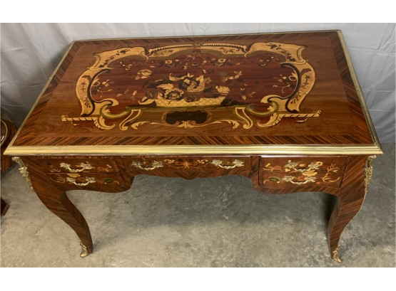 Inlaid Flat Top Desk With Brass Banding