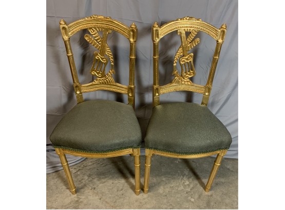 Pair Of Gold Side Accent Chairs