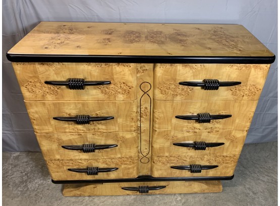 Art Deco Style 8 Drawer Burled Chest Of Drawers With Black Accents
