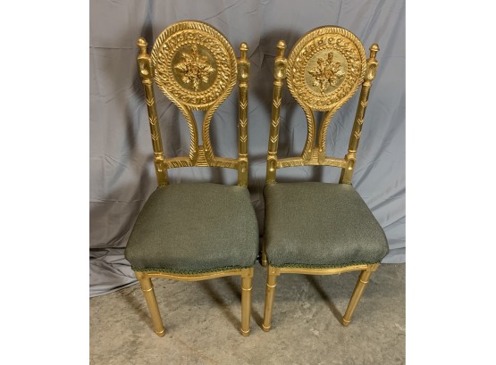 Pair Of Ornate Gold Side Chairs