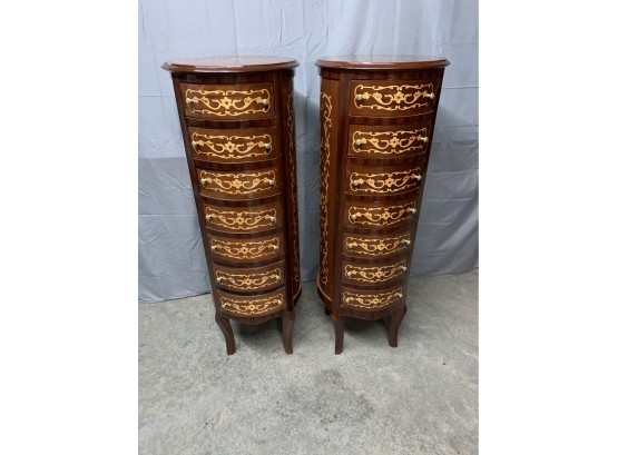 Pair Of Round Inlaid Lingerie Chests With 7 Drawers
