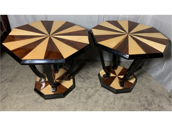 Pair Of Pinwheel Style Inlaid Side Tables