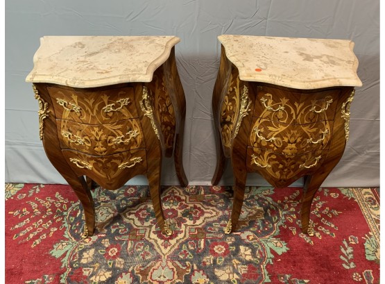 Pair Of Bombay Style Drawer Marble Top Stands