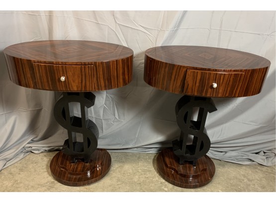 Pair Of Money Sign $ Side Tables With A Drawer