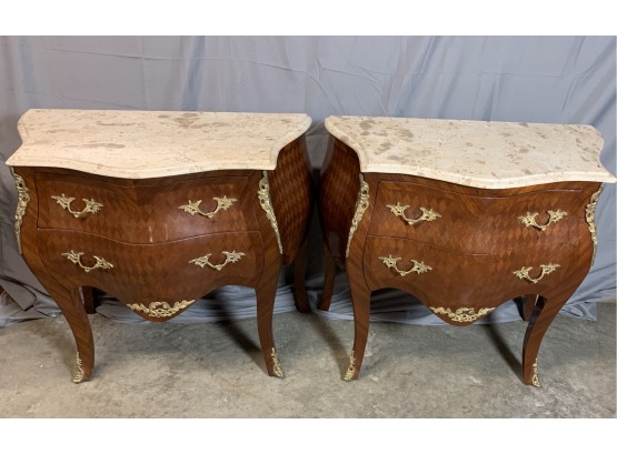 Pair Of Bombay Marble Top 2 Drawer Chests With Ormolu