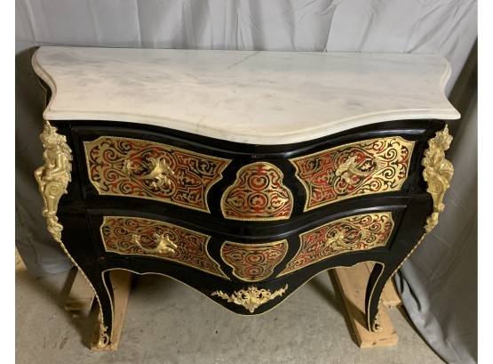 2 Drawer Marble Top Bombay Chest With Great Gold Detail