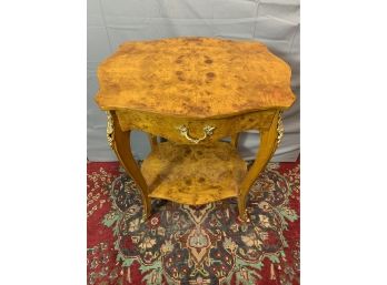 Burled 1 Drawer Table With Gold Ormolu