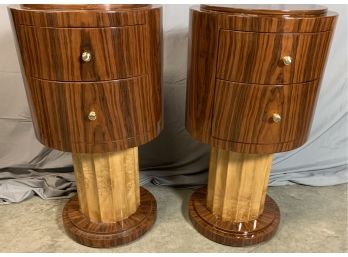 Pair Of Drum Tables With Center Pedestal With 2 Drawers