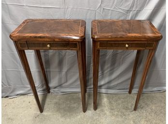 Pair Of 1 Drawer Side Tables With Banded Inlay