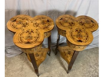 Pair Of Clover Leaf Multi Colored Decorated Tables